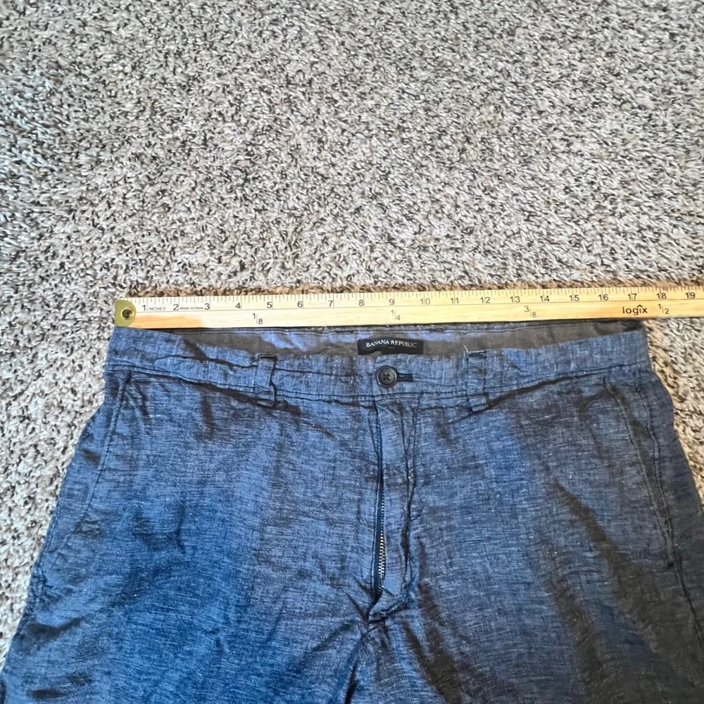 Banana Republic Mens Blue Linen Cotton Blend Flat‎ Front Chino Shorts Size 34